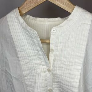 Round Neck Pleated Button Down